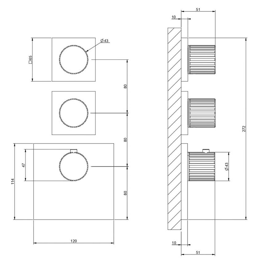 Immagine di Gessi INCASTRI miscelatore termostatico alta portata a parete 2 uscite indipendenti, finitura cromo 75304#031