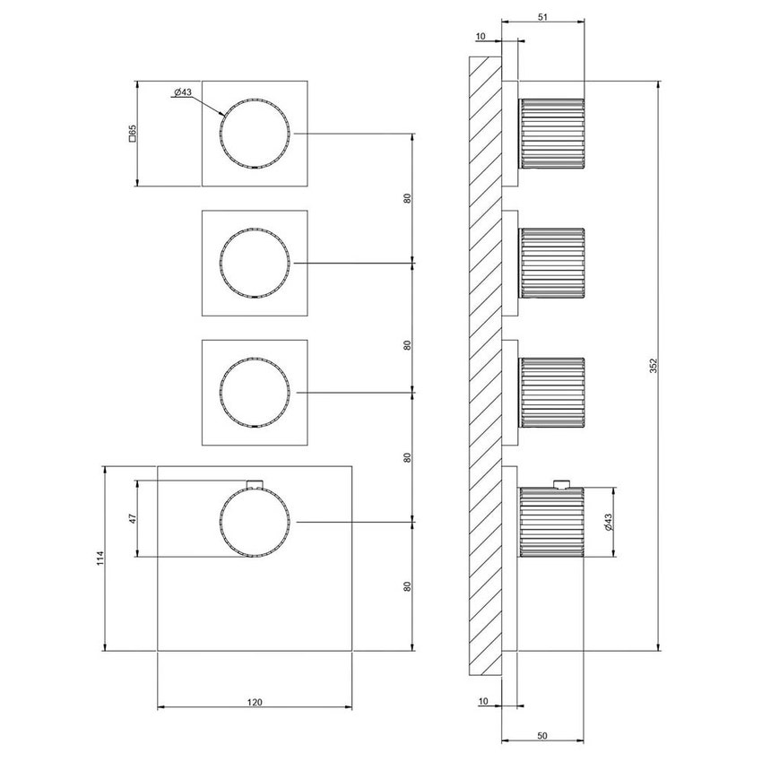 Immagine di Gessi INCASTRI miscelatore termostatico alta portata a parete 3 uscite indipendenti, finitura cromo 75306#031
