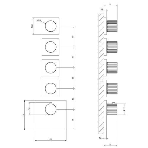 Immagine di Gessi INCASTRI miscelatore termostatico alta portata a parete 4 uscite indipendenti, finitura cromo 75308#031