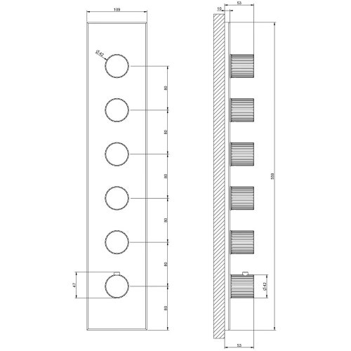 Immagine di Gessi INCASTRI miscelatore termostatico alta portata a parete 5 uscite indipendenti, finitura cromo 75320#031