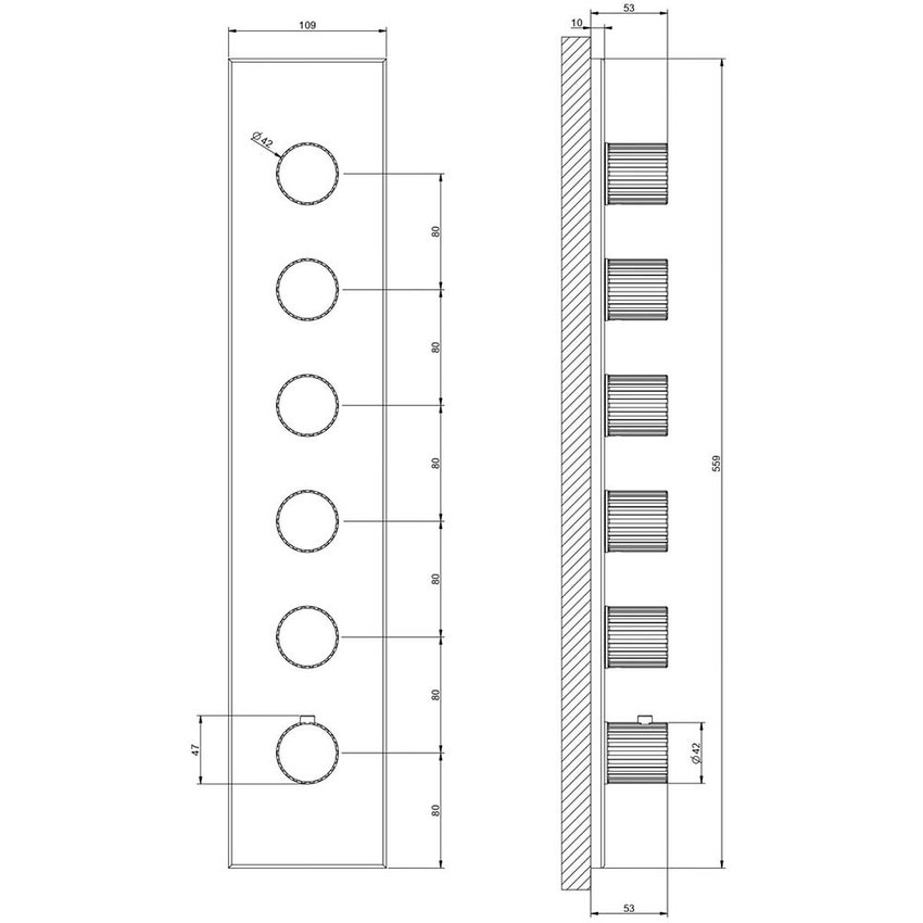 Immagine di Gessi INCASTRI miscelatore termostatico alta portata a parete 5 uscite indipendenti, finitura cromo 75320#031