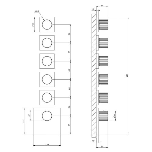 Immagine di Gessi INCASTRI miscelatore termostatico alta portata a parete 5 uscite indipendenti, finitura cromo 75310#031