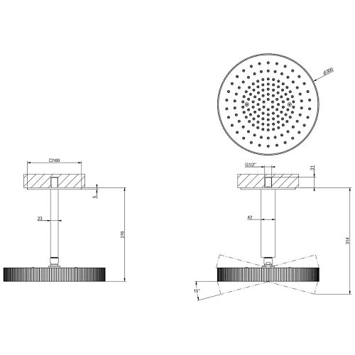 Immagine di Gessi INCASTRI soffione doccia da soffitto Ø 30 cm, colore nero finitura opaco 75172#299
