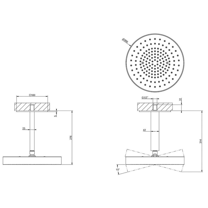 Immagine di Gessi SHOWER soffione doccia da soffitto H.27 cm, Ø 30 cm, senza scarico, finitura crome 63072#031