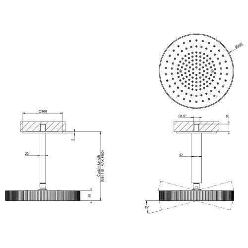 Immagine di Gessi INCASTRI soffione doccia da soffitto Ø 30 cm, colore nero finitura opaco 75170#299