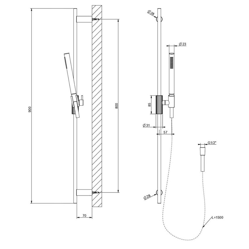 Immagine di Gessi INCASTRI asta saliscendi con doccetta e flessibile 150 cm, finitura cromo 75042#031
