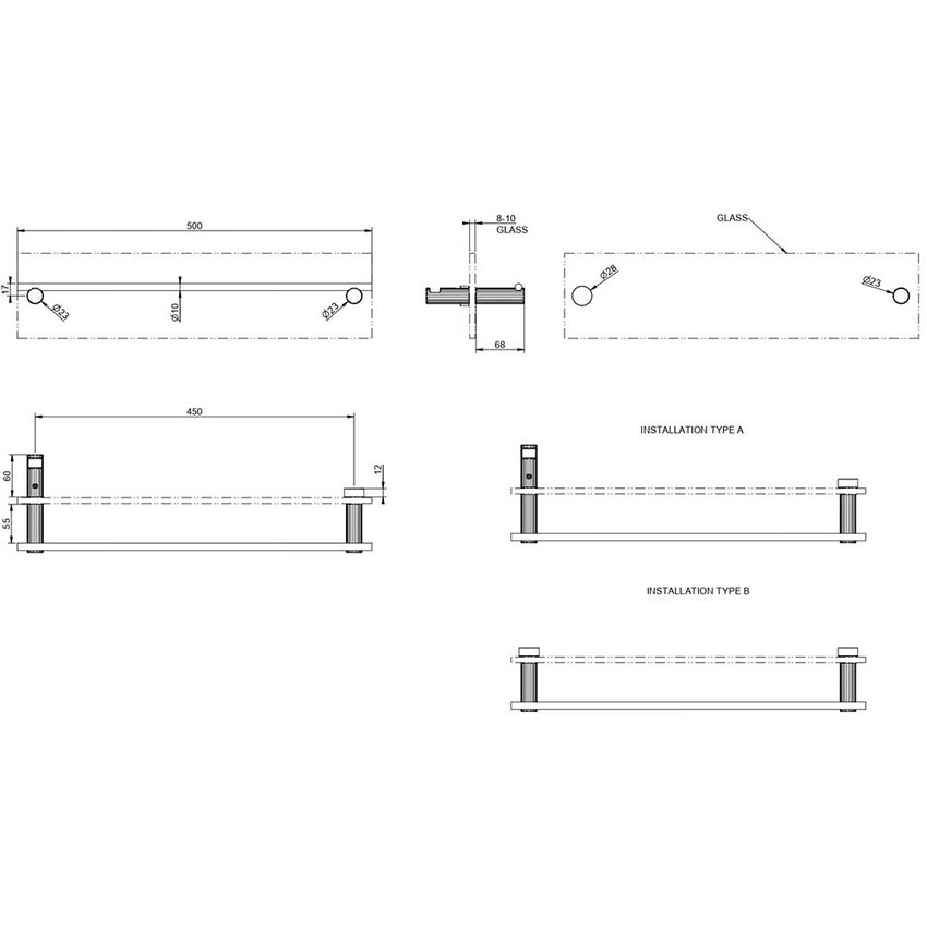 Immagine di Gessi INCASTRI maniglia e porta salvietta per vetro 45 cm, colore nero finitura opaco 75513#299