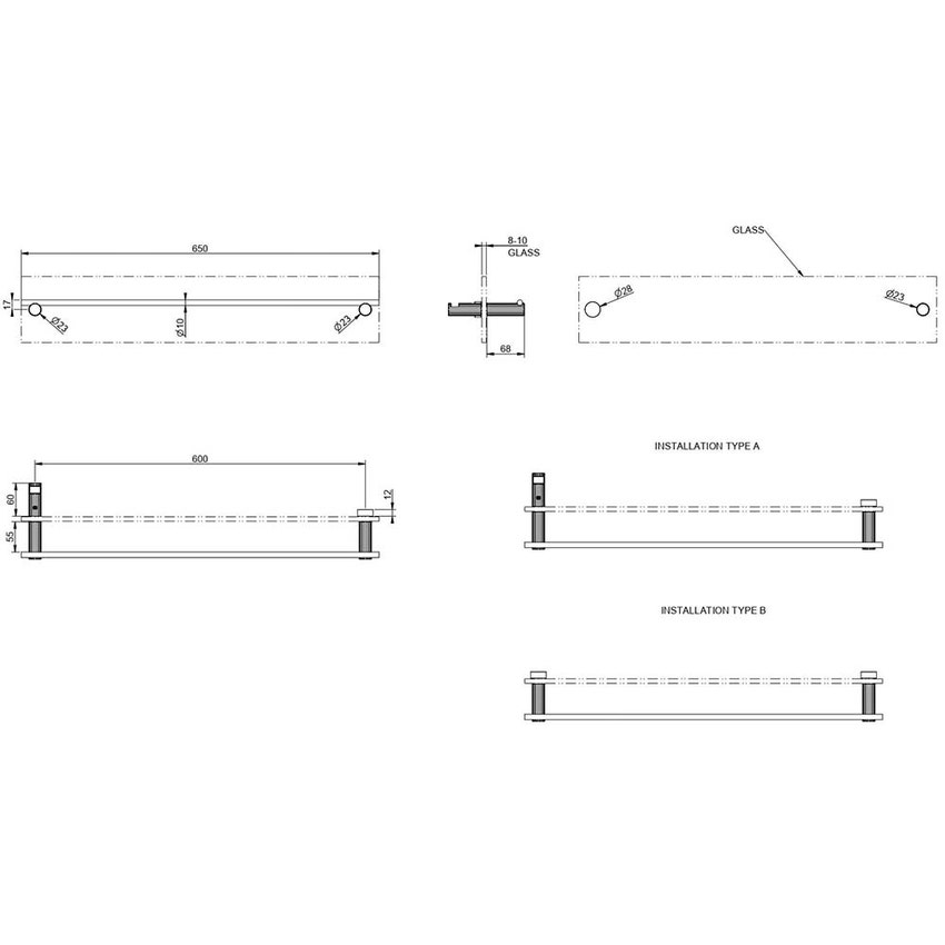 Immagine di Gessi INCASTRI maniglia e porta salvietta per vetro 60 cm, colore nero finitura opaco 75515#299