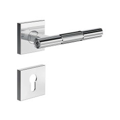 Immagine di Gessi INCASTRI maniglia per porta con rosone piccolo e bocchetta per serratura yale, finitura cromo 75541#031