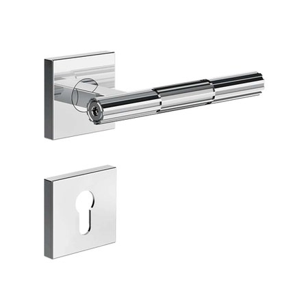 Immagine di Gessi INCASTRI maniglia per porta con rosone piccolo e bocchetta per serratura yale, finitura cromo 75541#031