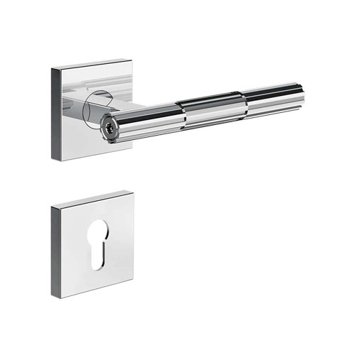 Immagine di Gessi INCASTRI maniglia per porta con rosone piccolo e bocchetta per serratura yale, finitura cromo 75541#031