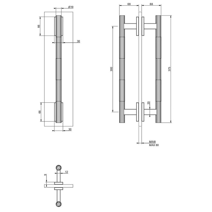 Immagine di Gessi INCASTRI maniglia doppia 30 cm. Installazione verticale/orizzontale, colore nero finitura opaco 75631#299