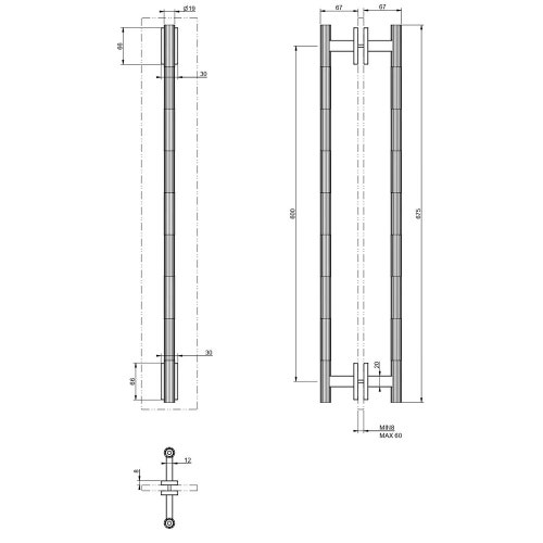 Immagine di Gessi INCASTRI maniglia doppia 60 cm. Installazione verticale/orizzontale, finitura warm bronze brushed PVD 75633#726