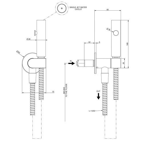 Immagine di Gessi SHOWER scopino a getto d'acqua per ceramica sanitaria a parete con valvola di sicurezza e attacco da 1/2, finitura cromo 45122#031