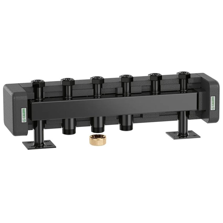 Immagine di Caleffi Collettore Ø2" per impianti di riscaldamento con 3 attacchi Ø1.1/2" interasse 125 mm, portata massima consigliata 9 m3/h 550330