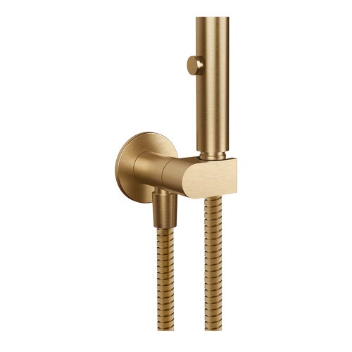 Immagine di Gessi SHOWER scopino a getto d'acqua per ceramica sanitaria a parete con valvola di sicurezza e attacco da 1/2, ffinitura warm bronze brushed PVD 45122#726