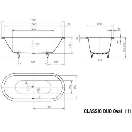 Immagine di Kaldewei CLASSIC DUO OVAL vasca ovale L.180 P.80 cm, in acciaio smaltato, colore bianco alpino finitura opaco 291200010711