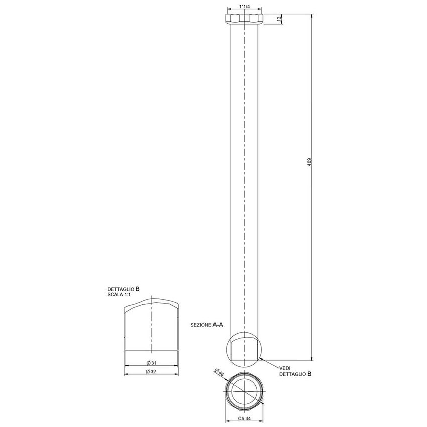Immagine di Gessi Tubo prolungato per sifone, lunghezza 40 cm, finitura cromo 28767#031