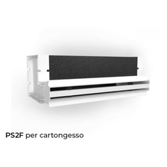Immagine di Air Control Plenum doppia feritoia a scomparsa H 50, versione cartongesso profilo bianco 1500x50 mm,un attacco Ø200,  configurazione attacchi posteriore PS2F-CB-1500X50-1B-P