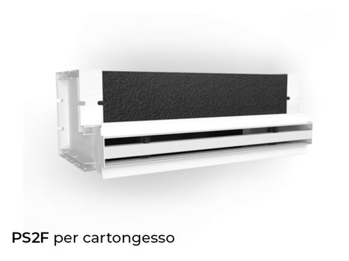Immagine di Air Control Plenum doppia feritoia a scomparsa H 50, versione cartongesso profilo bianco 1500x50 mm,un attacco Ø200,  configurazione attacchi posteriore PS2F-CB-1500X50-1B-P