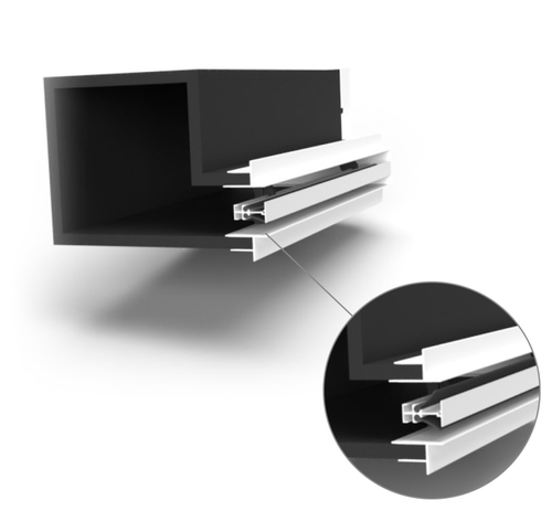 Immagine di Air Control Plenum doppia feritoia a scomparsa H 50, versione cartongesso profilo bianco 1500x50 mm,un attacco Ø200,  configurazione attacchi posteriore PS2F-CB-1500X50-1B-P