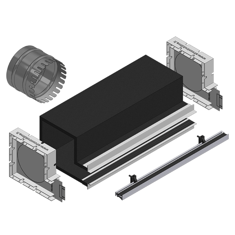 Immagine di Air Control Plenum doppia feritoia a scomparsa H 50, versione cartongesso profilo bianco 1500x50 mm,un attacco Ø200,  configurazione attacchi posteriore PS2F-CB-1500X50-1B-P