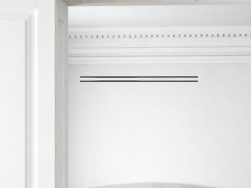 Immagine di Air Control Plenum doppia feritoia a scomparsa H 50, versione cartongesso profilo bianco 1500x50 mm,un attacco Ø200,  configurazione attacchi posteriore PS2F-CB-1500X50-1B-P