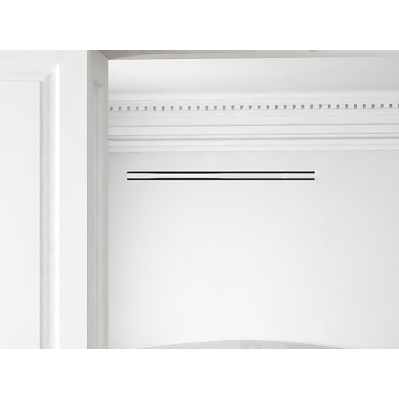 Immagine di Air Control Plenum doppia feritoia a scomparsa H 50, versione cartongesso profilo bianco 1500x50 mm,un attacco Ø200,  configurazione attacchi posteriore PS2F-CB-1500X50-1B-P