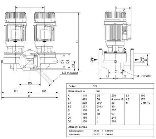Immagine di Dab Pumps DKLP 80-1200 T pompa in linea per il condizionamento, il riscaldamento, DN80, trifase, portata massima 60 m3/h - prevalenza massima 11,9 m 60214786