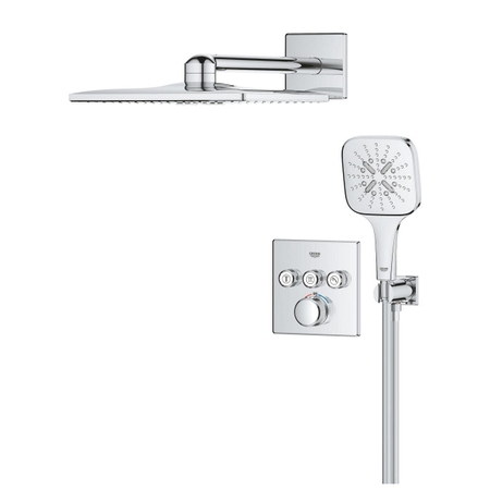 Immagine di Grohe GROHTHERM SMARTCONTROL set doccia con miscelatore termostatico doccia incasso 3 vie square con rainshower smartactive 310 cube, finitura cromo 1039980000