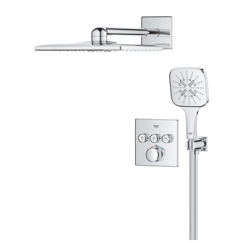 Immagine di Grohe GROHTHERM SMARTCONTROL set doccia con miscelatore termostatico doccia incasso 3 vie square con rainshower smartactive 310 cube, finitura cromo 1039980000