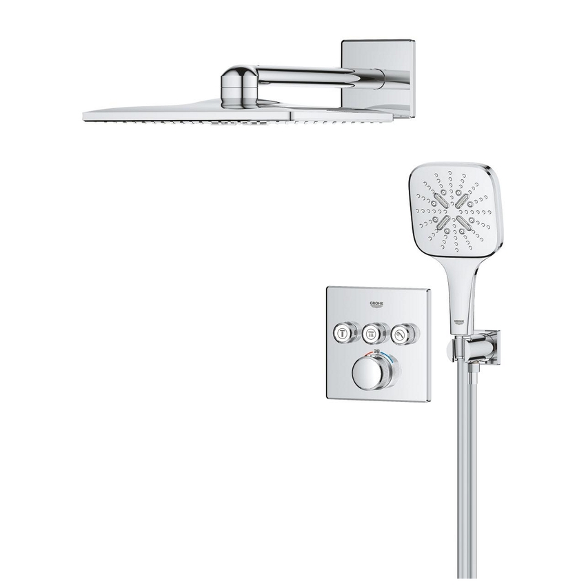 Immagine di Grohe GROHTHERM SMARTCONTROL set doccia con miscelatore termostatico doccia incasso 3 vie square con rainshower smartactive 310 cube, finitura cromo 1039980000