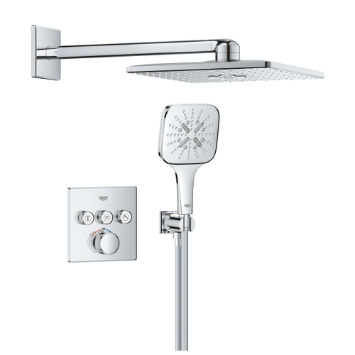 Immagine di Grohe GROHTHERM SMARTCONTROL set doccia con miscelatore termostatico doccia incasso 3 vie square con rainshower smartactive 310 cube, finitura cromo 1039980000