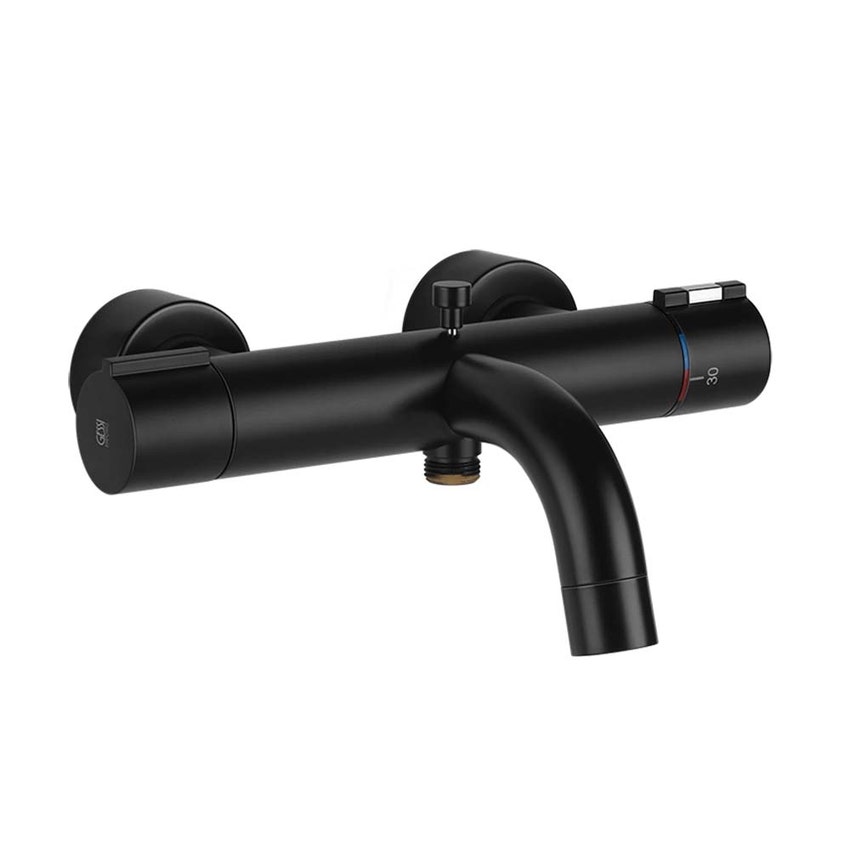 Immagine di Gessi VIA TORTONA miscelatore termostatico esterno vasca, con deviatore automatico bagno/doccia, colore nero finitura opaco 18711#299