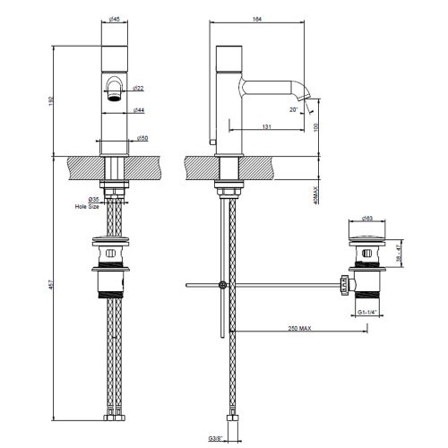 Immagine di Gessi HABITO miscelatore lavabo H.19 cm, con piletta Stop&Go, con flessibili di collegamento, finitura cromo 70001#031