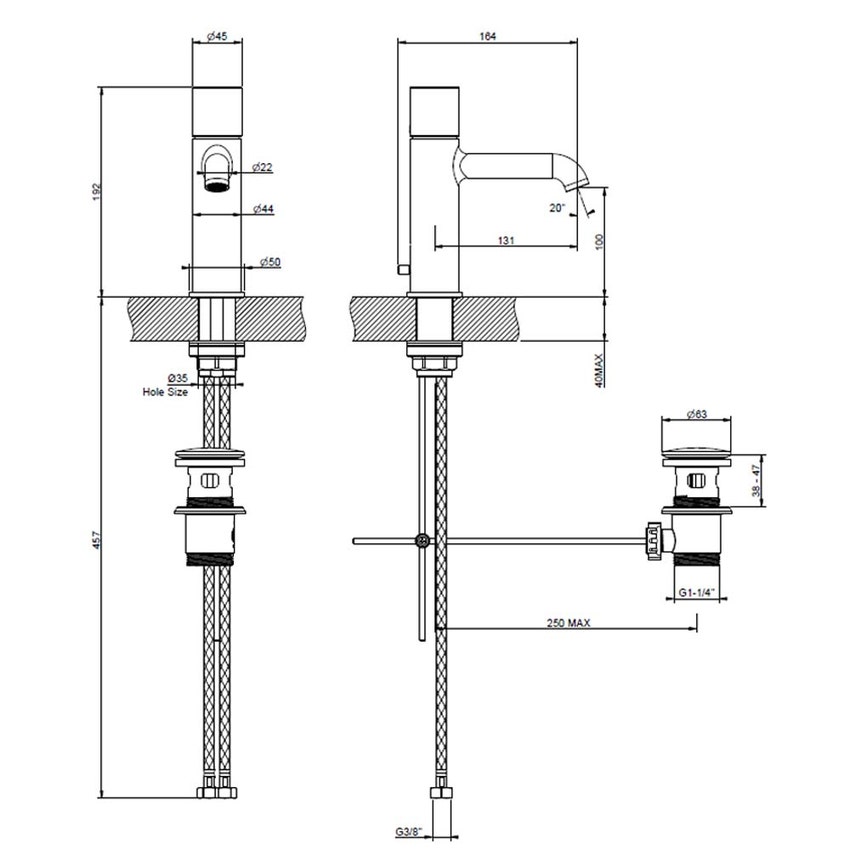 Immagine di Gessi HABITO miscelatore lavabo H.19 cm, con piletta Stop&Go, con flessibili di collegamento, finitura cromo 70001#031