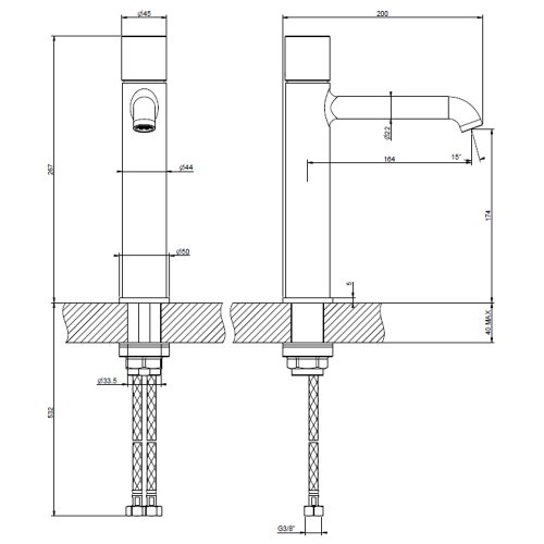 Immagine di Gessi HABITO miscelatore lavabo H.26.7 cm, senza scarico, con flessibili di collegamento, finitura cromo 70006#031
