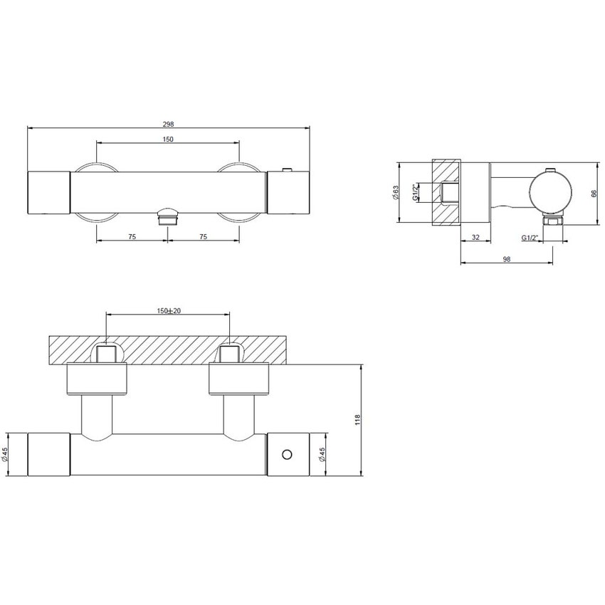 Immagine di Gessi HABITO miscelatore termostatico esterno doccia, finitura cromo 70033#031