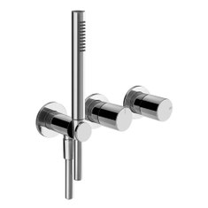 Immagine di Gessi HABITO miscelatore doccia a parete due vie con deviatore, presa acqua, supporto doccetta e doccetta, finitura cromo 70038#031