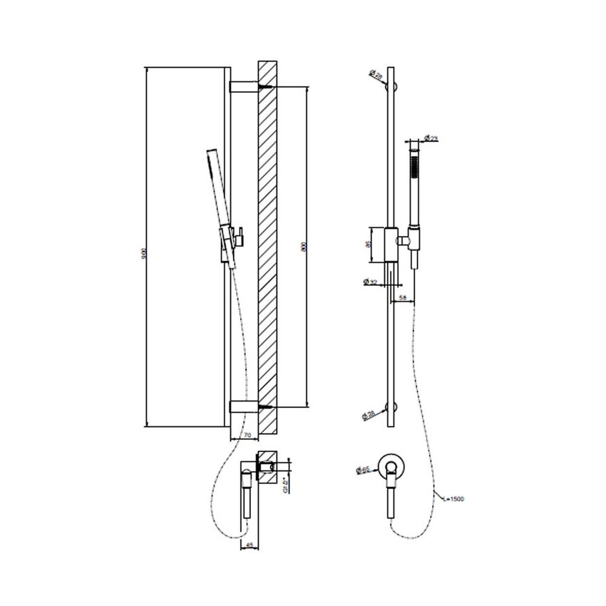 Immagine di Gessi SHOWER asta saliscendi con presa acqua, doccetta anticalcare e flessibile 1,50 m. finitura cromo 70042#031