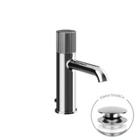 Immagine di Gessi HABITO RIGATO miscelatore lavabo H.19 cm, con piletta Stop&Go e flessibili di collegamento, finitura cromo 70501#031