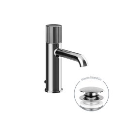 Immagine di Gessi HABITO RIGATO miscelatore lavabo H.19 cm, con piletta Stop&Go e flessibili di collegamento, finitura cromo 70501#031