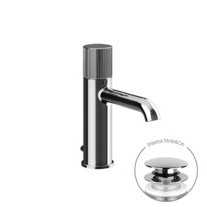 Immagine di Gessi HABITO RIGATO miscelatore lavabo H.19 cm, con piletta Stop&Go e flessibili di collegamento, finitura cromo 70501#031