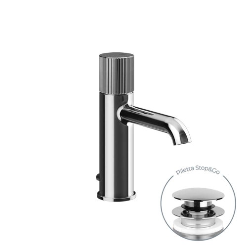 Immagine di Gessi HABITO RIGATO miscelatore lavabo H.19 cm, con piletta Stop&Go e flessibili di collegamento, finitura cromo 70501#031