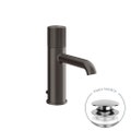 Immagine di Gessi HABITO RIGATO miscelatore lavabo H.19 cm, con piletta Stop&Go e flessibili di collegamento, finitura black metal brushed PVD 70501#707