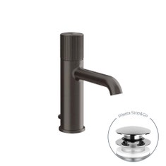 Immagine di Gessi HABITO RIGATO miscelatore lavabo H.19 cm, con piletta Stop&Go e flessibili di collegamento, finitura black metal brushed PVD 70501#707