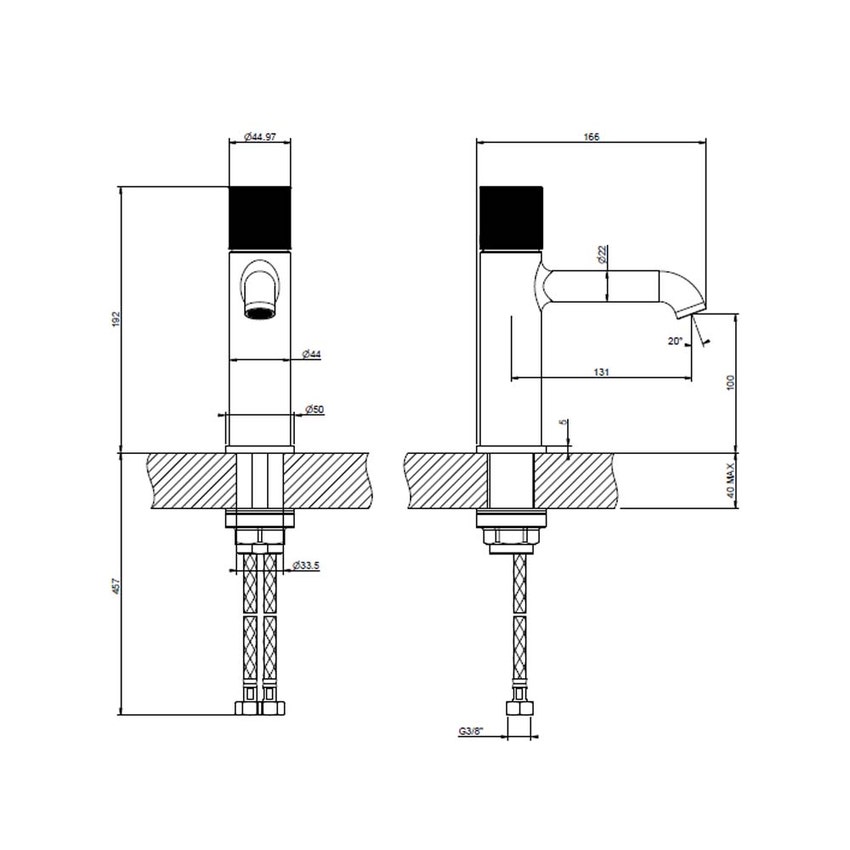 Immagine di Gessi HABITO RIGATO miscelatore lavabo H.19 cm, senza scarico, con flessibili di collegamento, finitura cromo 70502#031