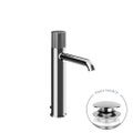 Immagine di Gessi HABITO RIGATO miscelatore lavabo H.26.7 cm, con piletta Stop&Go e flessibili di collegamento, finitura cromo 70505#031