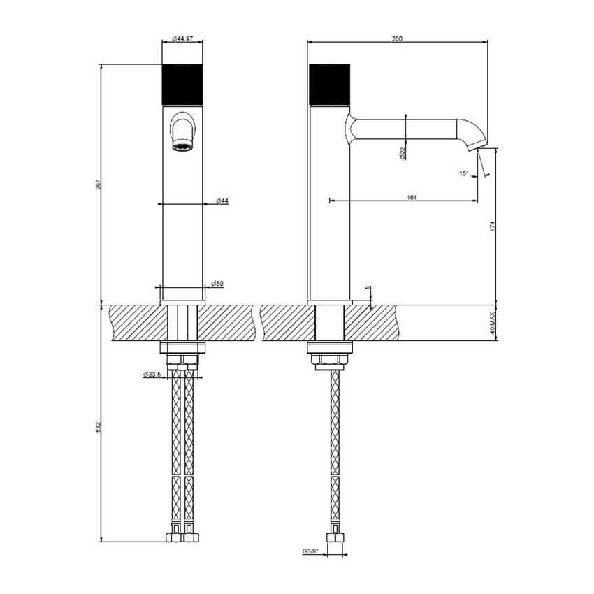 Immagine di Gessi HABITO RIGATO miscelatore lavabo H.26.7 cm, senza scarico, con flessibili di collegamento, finitura cromo 70506#031