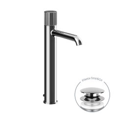 Immagine di Gessi HABITO RIGATO miscelatore lavabo H.33.7 cm, con piletta Stop&Go e flessibili di collegamento, finitura cromo 70503#031